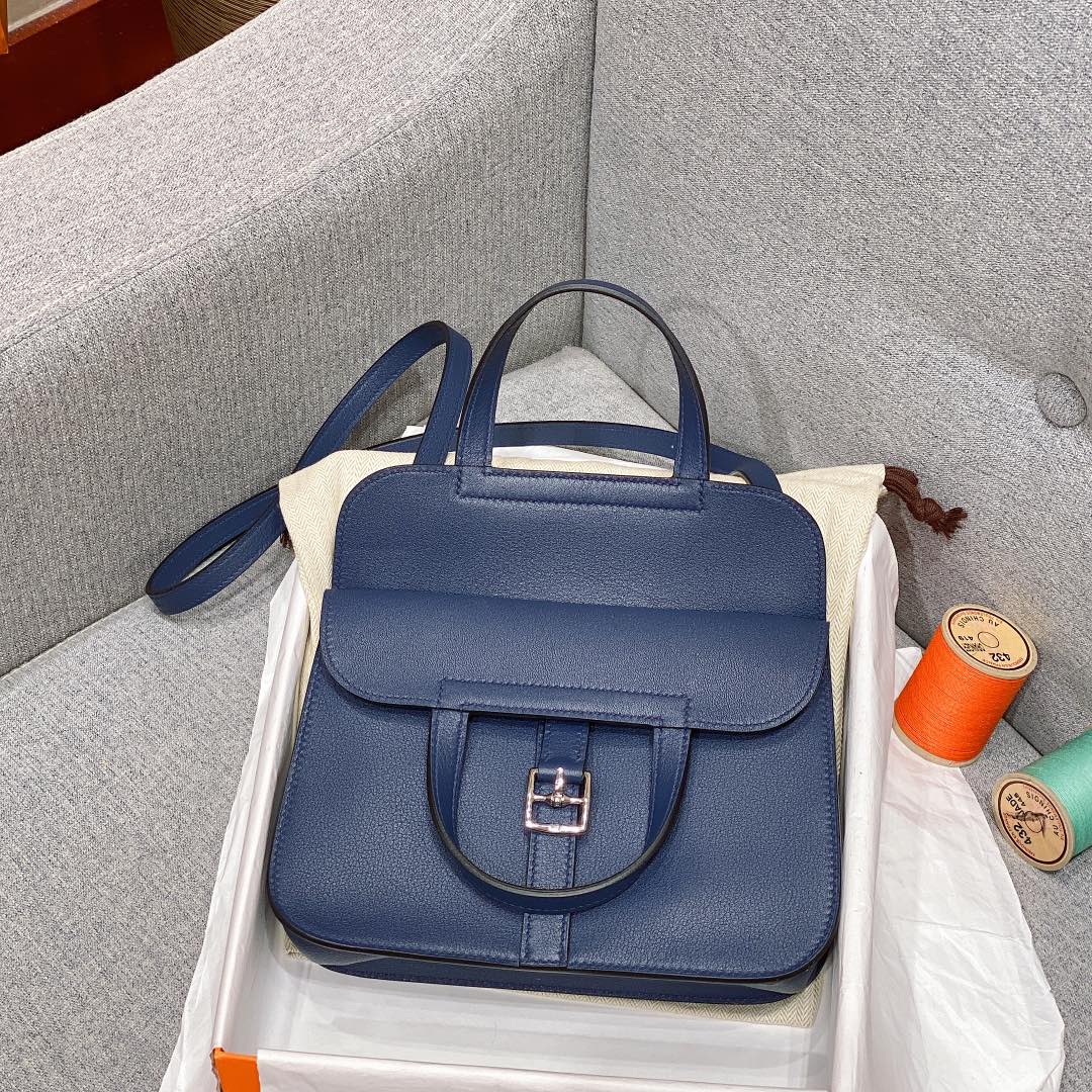 에르메스 미니 할잔백 사파이어블루 은장 스위프트